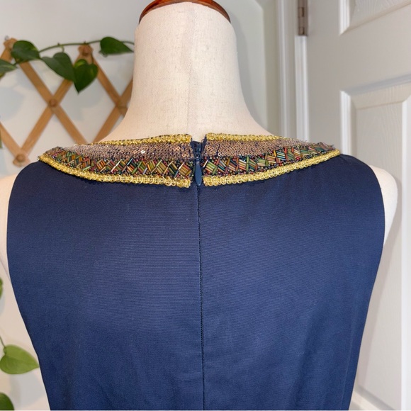 ANTHROPOLOGIE Moulinette Soeurs Navy Gold Trim Beading Dress - Picture 8 of 13